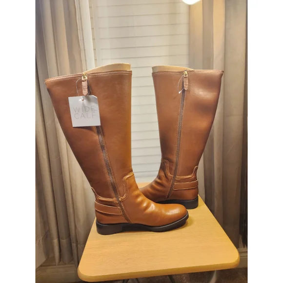 Franco Sarto Classic Ridding Knee High Boots SZ 7 M WIDE CALF Cognac Brown - Picture 10 of 14